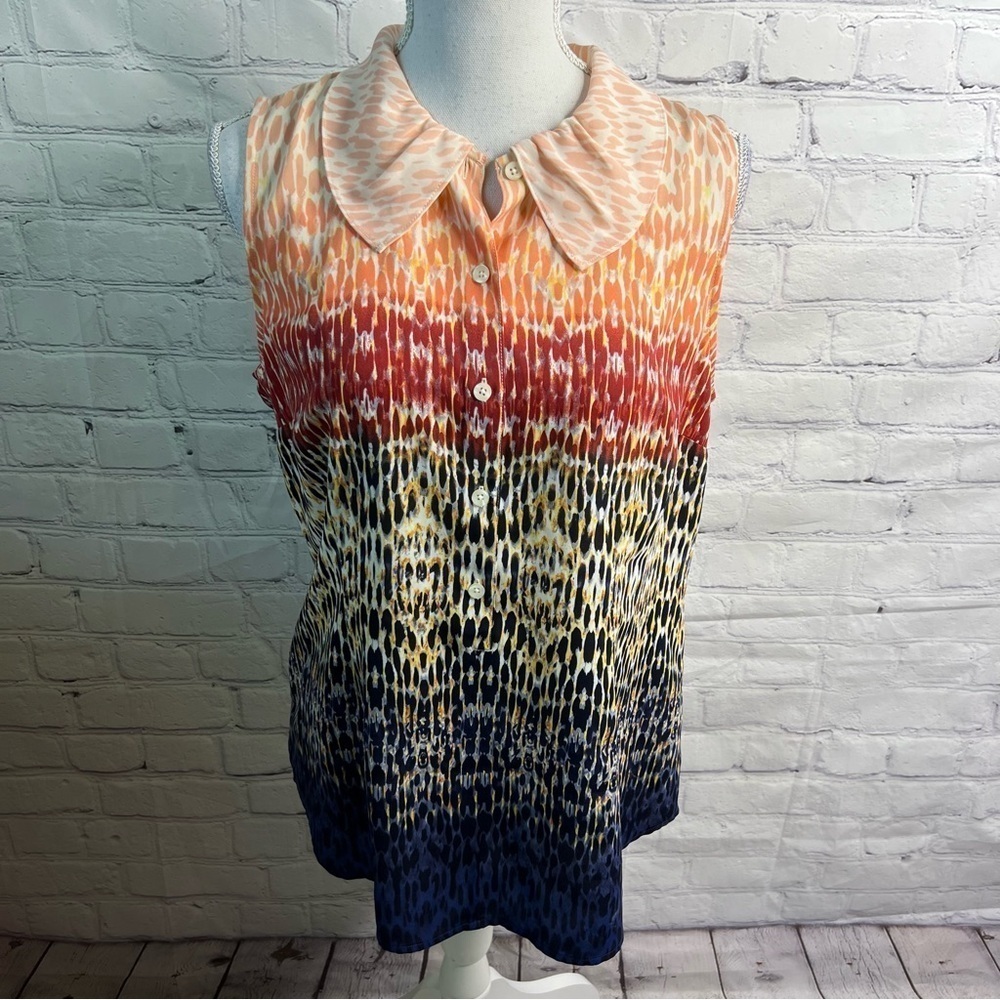 CABI Sheer Peter Pan Collar Summer Top Medium